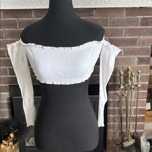 Zaful White Off-Shoulder Ribbed Crop Top